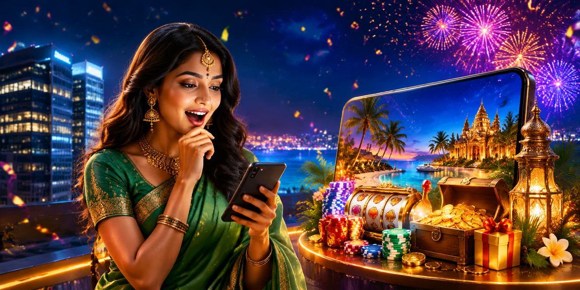 Mobile online casino user in traditional Indian attire