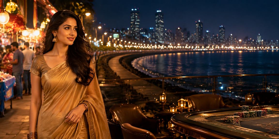 Mumbai Marine Drive night with cricket betting market lighting